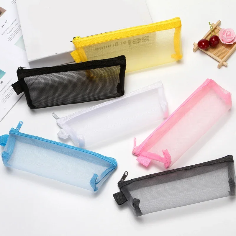 Girl Clear Makeup Bags Pouch Mesh Simple Women Cosmetic Brush Torage Bag Student Stationery Pencil Case Bag Pouch