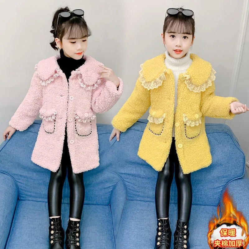 Girls Kids Coat Jacket Overcoat Cotton 2022 Graceful Warm Plus Thicken Velvet Winter Sports Teenager School Children's Clothing