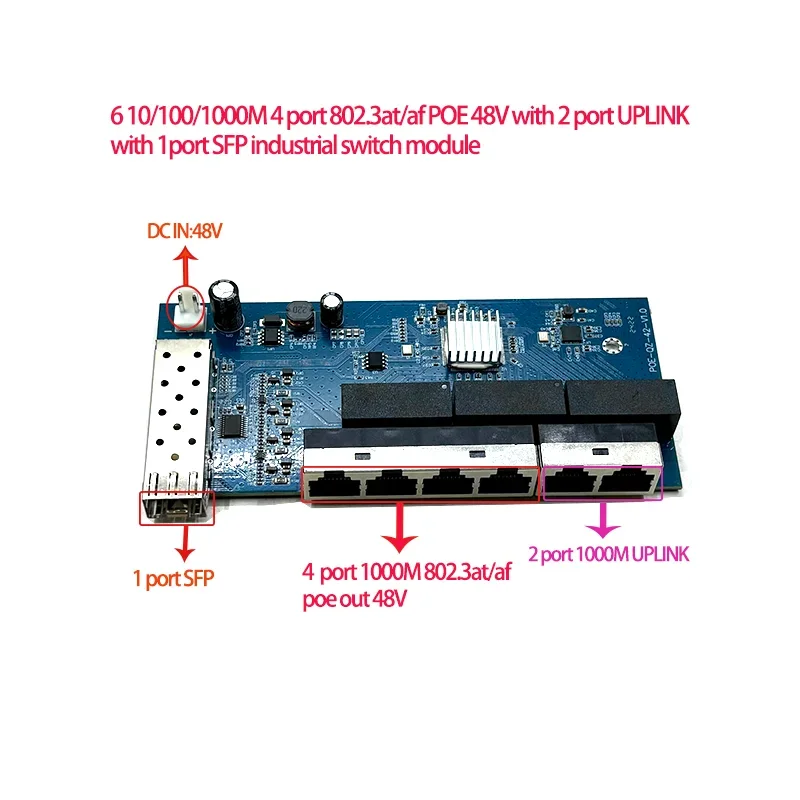 

Standard protocol 802.3AF/AT 48V POE OUT/48V poe switch 1000 mbps 4port POE with 2port uplink/NVR ;1port SFP