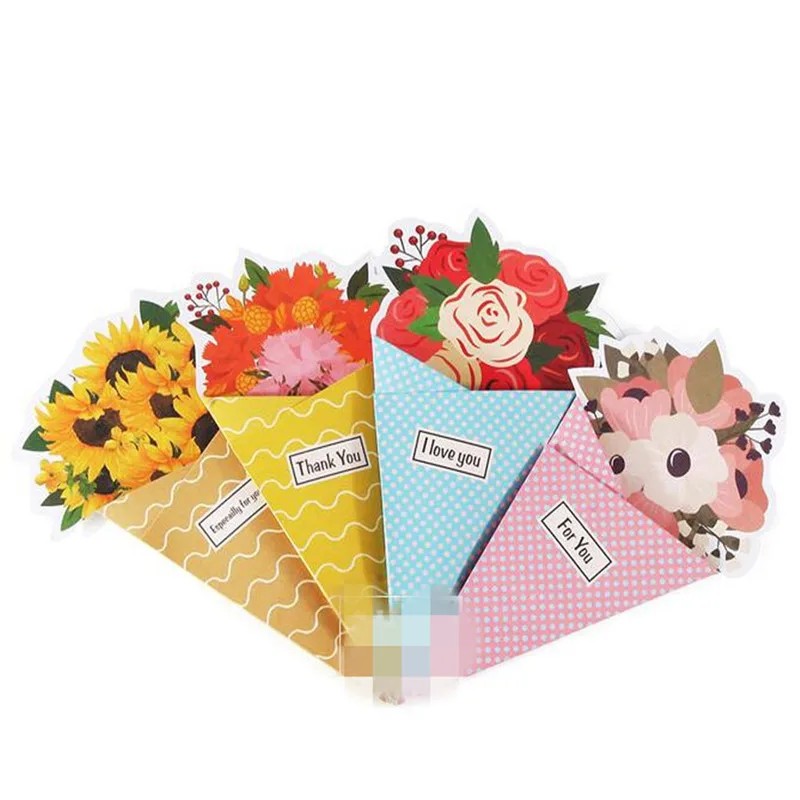 

2set Bouquet Wishes Greeting Card with Envelope Valentine's Day Postcard New Year Card Invitations Greeting Paper Envelopes