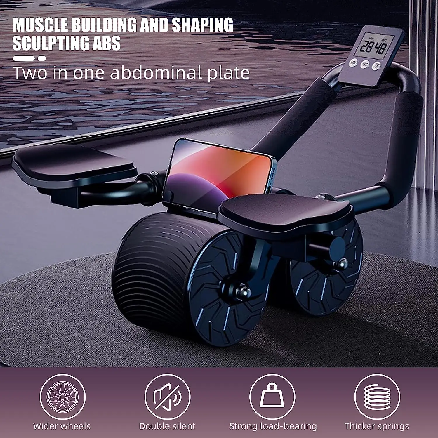 Elbow Support Automatic Rebound Abdominal Wheel Core Muscle Ab Trainer with Counter Display Fitness Exercise Roller Wheel