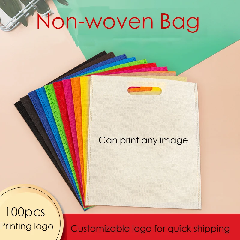 100Pieces Shopping Tote Bag Custom Printed Logo Gift Non Woven Bag Items Businesses Customizable LOGO Reusable Bag(print notfree