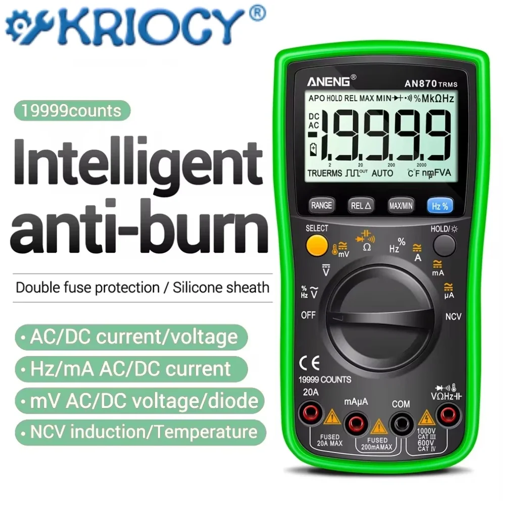 ANENG AN870 Profesional Digital Multimeter 19999 Counts True Rms AC/DC Voltage Current NCV Transistor Accurate Auto Range Tester