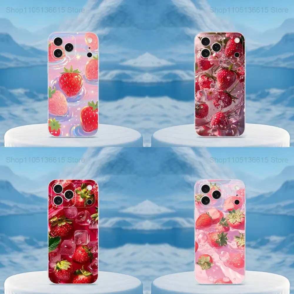 

Pink Cute Fruit Strawberry Phone Case For iPhone 16,15,14,13,12,11,17 Pro,Max,Plus,X,XS,XR,SE,Air Mini Transparent Soft Cover