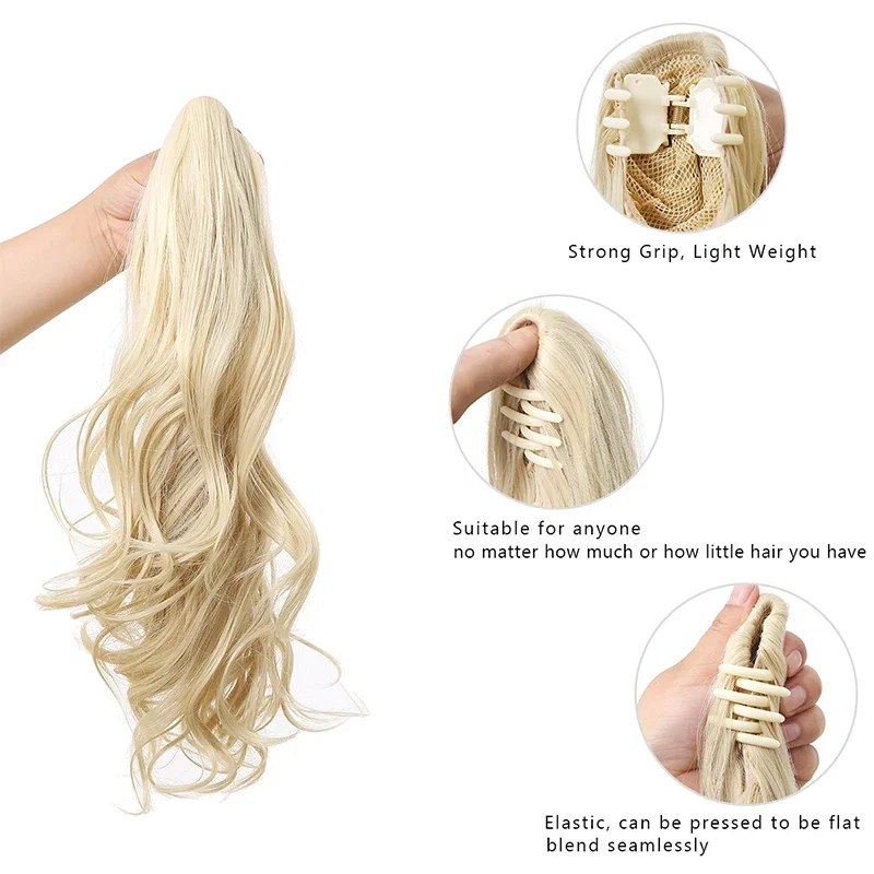 Synthetic Ombre Curly Hair Ponytail Extensions Claw in Fake Pony tail Tail Hairpiece Long Clip in Blonde Pink Wavy Wig