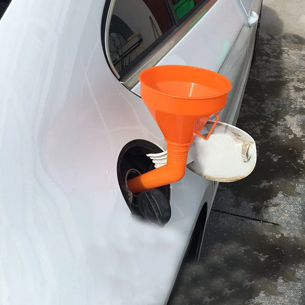 1Pcs Universal Detachable Flexible Car Water Oil Funnel Petrol Diesel W/ Spout & Filter Orange Removable strainer brass