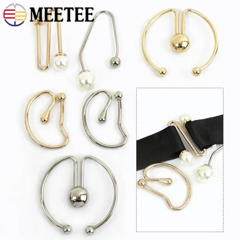 Meetee 2/5/10P U-shaped Rings Metal Hook Bar Shoes Screw Decorative Ring Buckle Double-headed Detachable Irregular Spiral Button