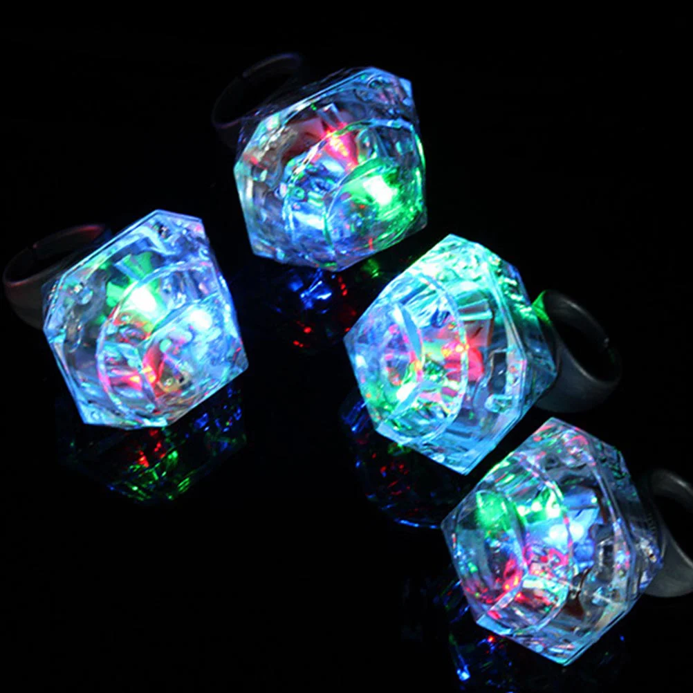 16 Pcs Glowing Ring Toys Gits Party Favor LED Light Up Rings Gift Diamond Supplies Finger Flashing Plastic Favors Child