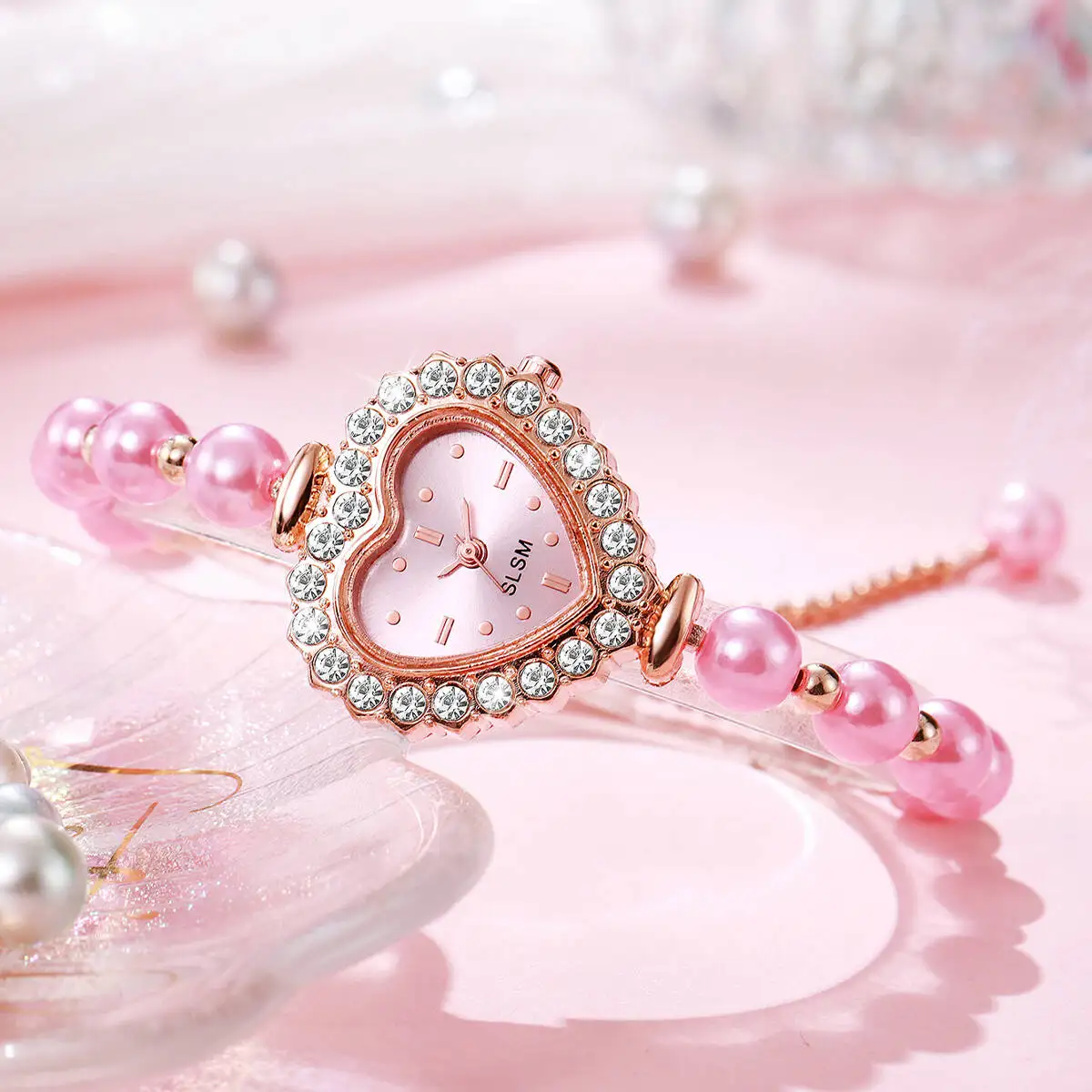 2 шт./компл. модные женские часы кварцевые часы браслет с имитацией жемчуга наручные часы с сердечным циферблатом Reloj Mujer (без коробки)