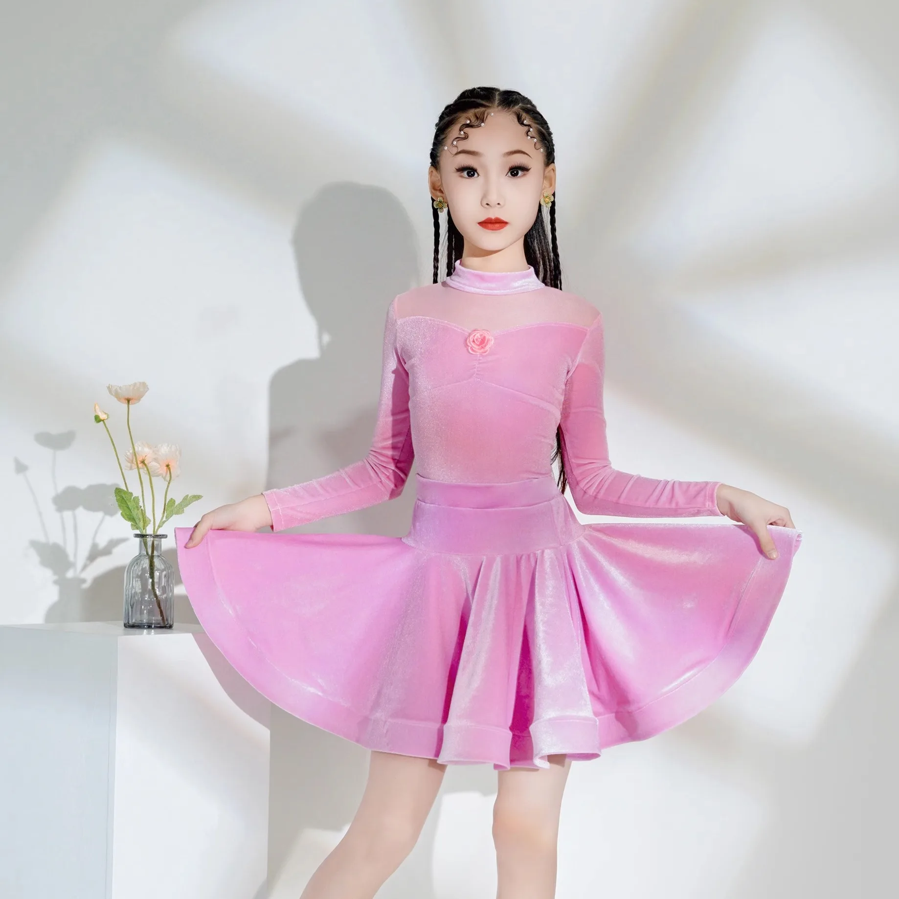 Autumn Winter Children's Latin Dance Practice Dress Girls Professional Standard Competition Clothes Dance Performance Clothes