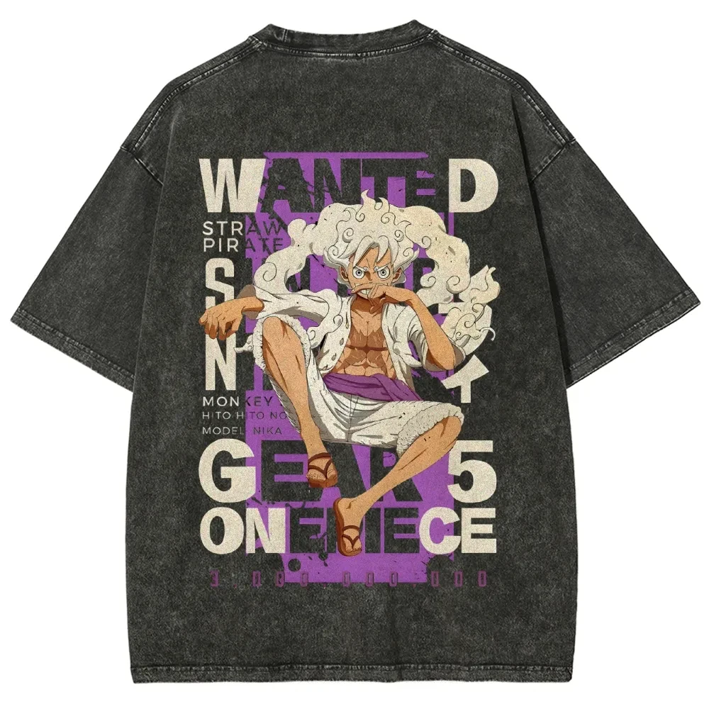 ONE PIECE Printed Short Sleeve T-Shirt Casual Summer Wear Men's Street Clothing Men's T-Shirt Washed and Old Comfortable Popular