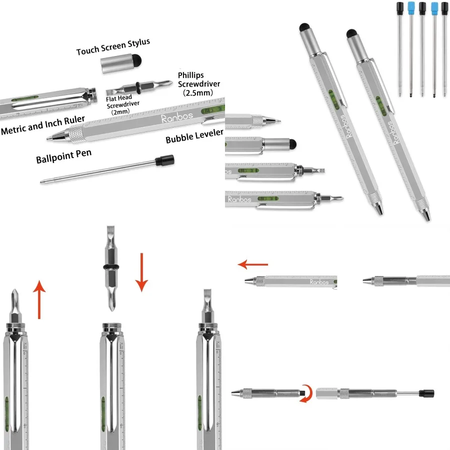 

Многофункциональная ручка 6-в-1, шариковая ручка с отверткой и линейкой для измерения и баланса и устройством с сенсорным экраном, идеально подходит для офиса S