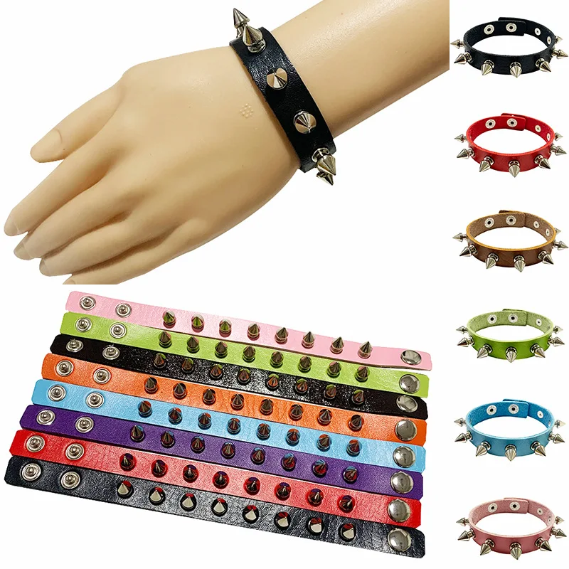 

Unique Pointed Bracelet One-row Spike Rivet Punk Gothic Rock Unisex Bracelets & Bangles Fashion Jewelry Cuff Wristband Jewelry