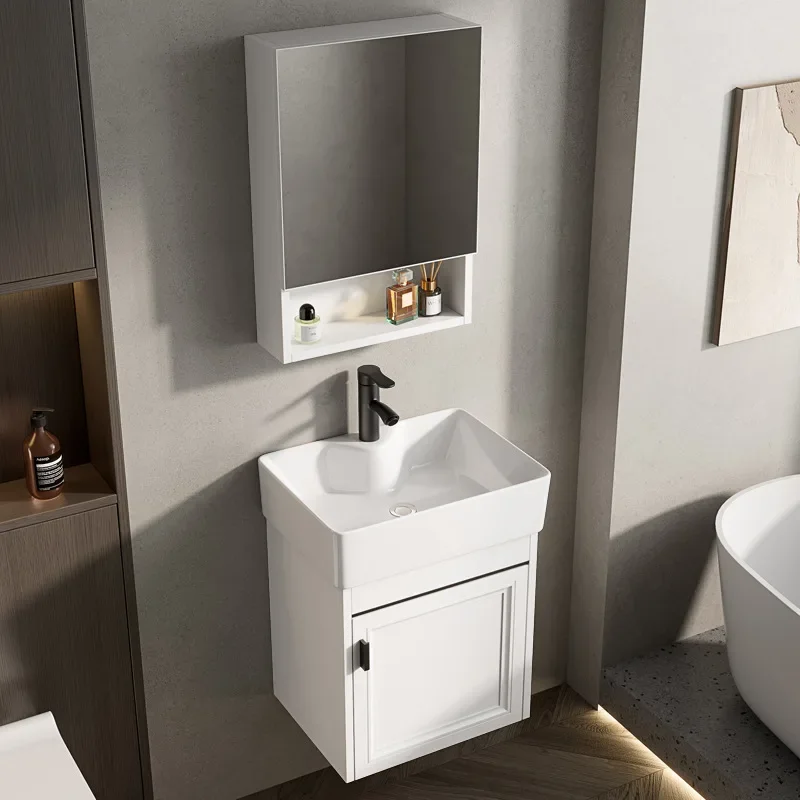 Small apartment wall-mounted washbasin space aluminum bathroom mini ceramic ultra-narrow washbasin cabinet cross-border
