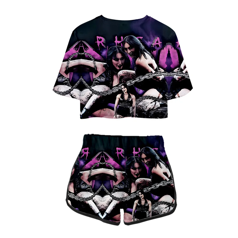 Rhea Ripley Merch Tops Zweiteiliges Set Shorts + Schönes T-Shirt Harajuku Streetwear Mädchen Sets Alltagskleidung