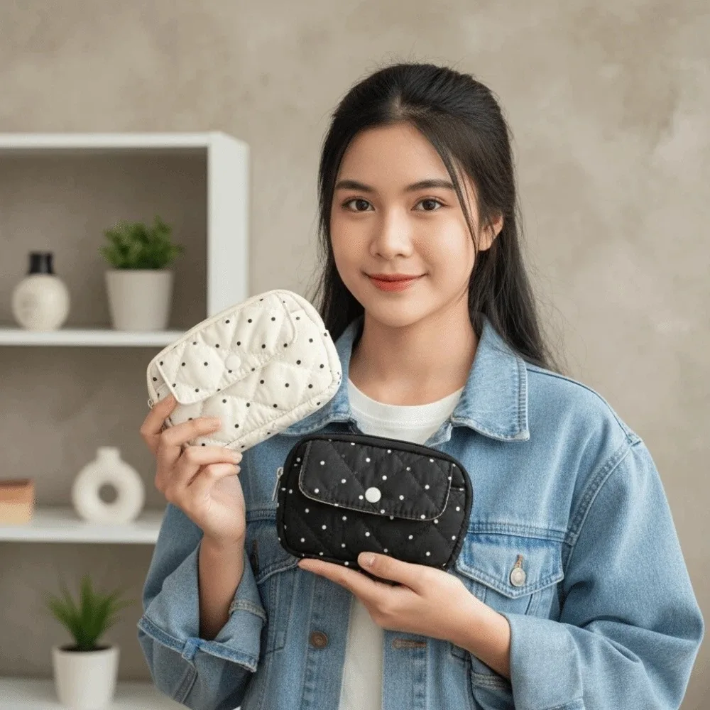 Polka Dot Tampon Storage Bag Embroidered Thickened Cotton Coin Purse Polyester Korean Style Sanitary Napkin Pouch Accessories