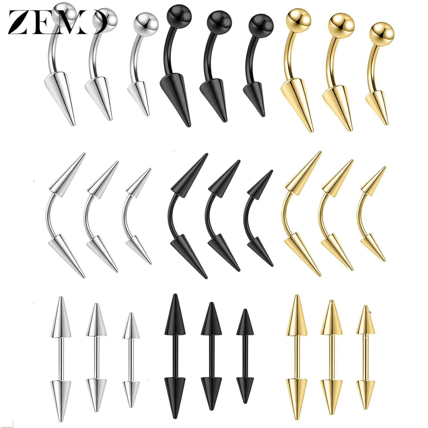 ZEMO 1 Stück 16G Langspitzen-Augenbrauenring aus Edelstahl, Gebogener Barbell für Nasenbrücke, Ohr-Tragus-Helix-Lippen-Piercing-Schmuck