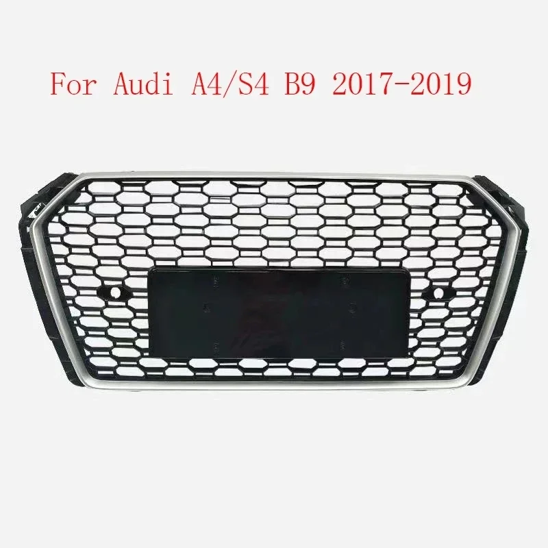 

For RS4 Style Front Sport Hex Mesh Honeycomb Hood Grill Black Chrome Frame for Audi A4/S4 B9 2017 2018 2019 Car Styling No Logo