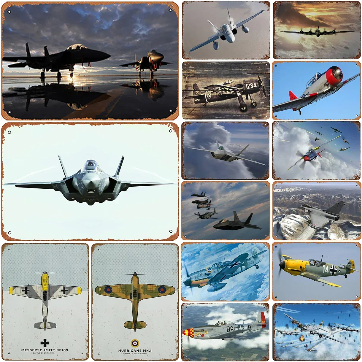 

Metal Tin Signs Plaque Fighting Plane Wall Decoration Vintage Iron Painting Art Posters for Man Cave Home Cafe Garden Club Bar