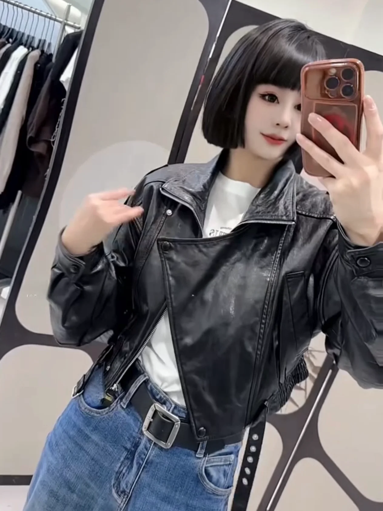 

Ning 2026 New Sle Women's Leather Jaet Genuine eepskin Long Sve Zipper Closure Luxury Feel Small Size Friendly