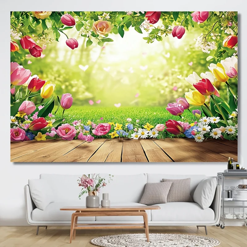 VIKAMA Frühlingsblumen-Fotografie-Hintergrund Oster-Party Natürliche Szenerie Fotobox-Banner-Dekoration