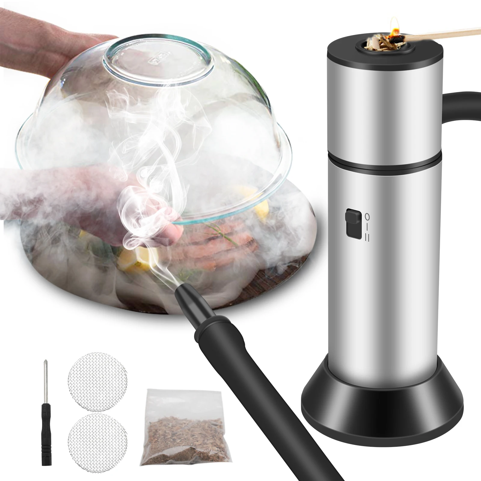 BORUiT Portable Food Cold Smoke Generator Molecular Cuisine Smoking Gun Meat Burn Smokehouse Smoke Infuser BBQ Grill Tool