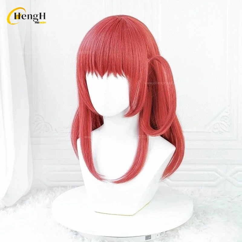 In Stock Ikuyo Kita Synthetic Hair Anime 50cm Long Rose Red Side Tied Braid Cosplay Anime Wig Heat Resistant Hair Halloween Wigs