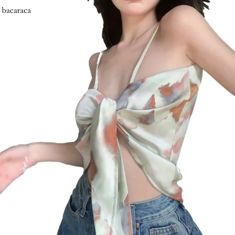 

Sweet and Spicy Girl Triangle Scarf Small Camisole Tank for Women's Beach French Design Sense Jazz Stylish Short Top