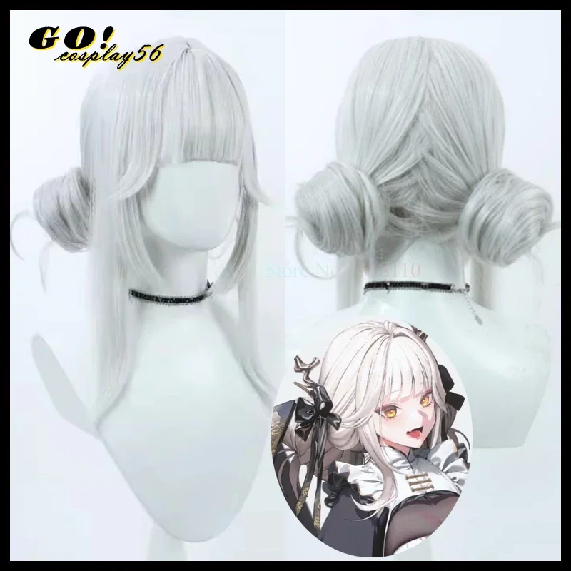 NIKKE Blanc White Rabbit Cosplay Wig Buns Bunny Girls Silver Gray Synthetic Hair Heat Resistant Game Headwear