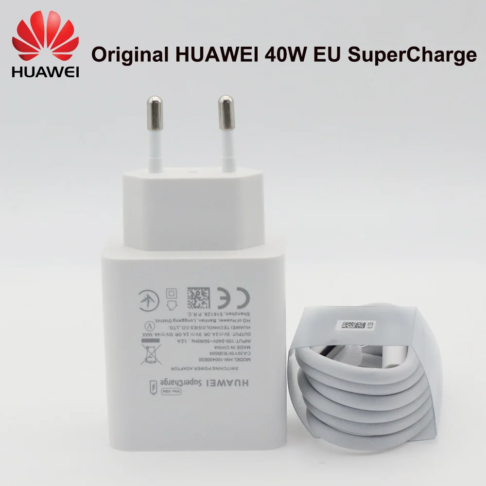 Original Huawei Max 40W Fast Charger 10V 4A Super Charge 5A USB Type C Cable for Nova 5 6 T Mate 30 40 50 Pro P 20 30 40 50 Pro