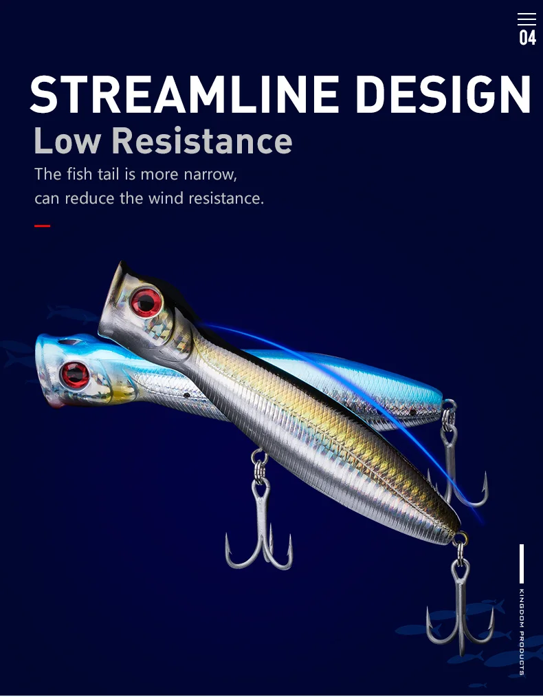 Kingdom Floating Popper Angelköder 80 mm 9,5 g 100 mm 16 g 130 mm 36 g TopWater Kunstköder Harter Wobbler zum Angeln auf Barschforellen – Detail 8