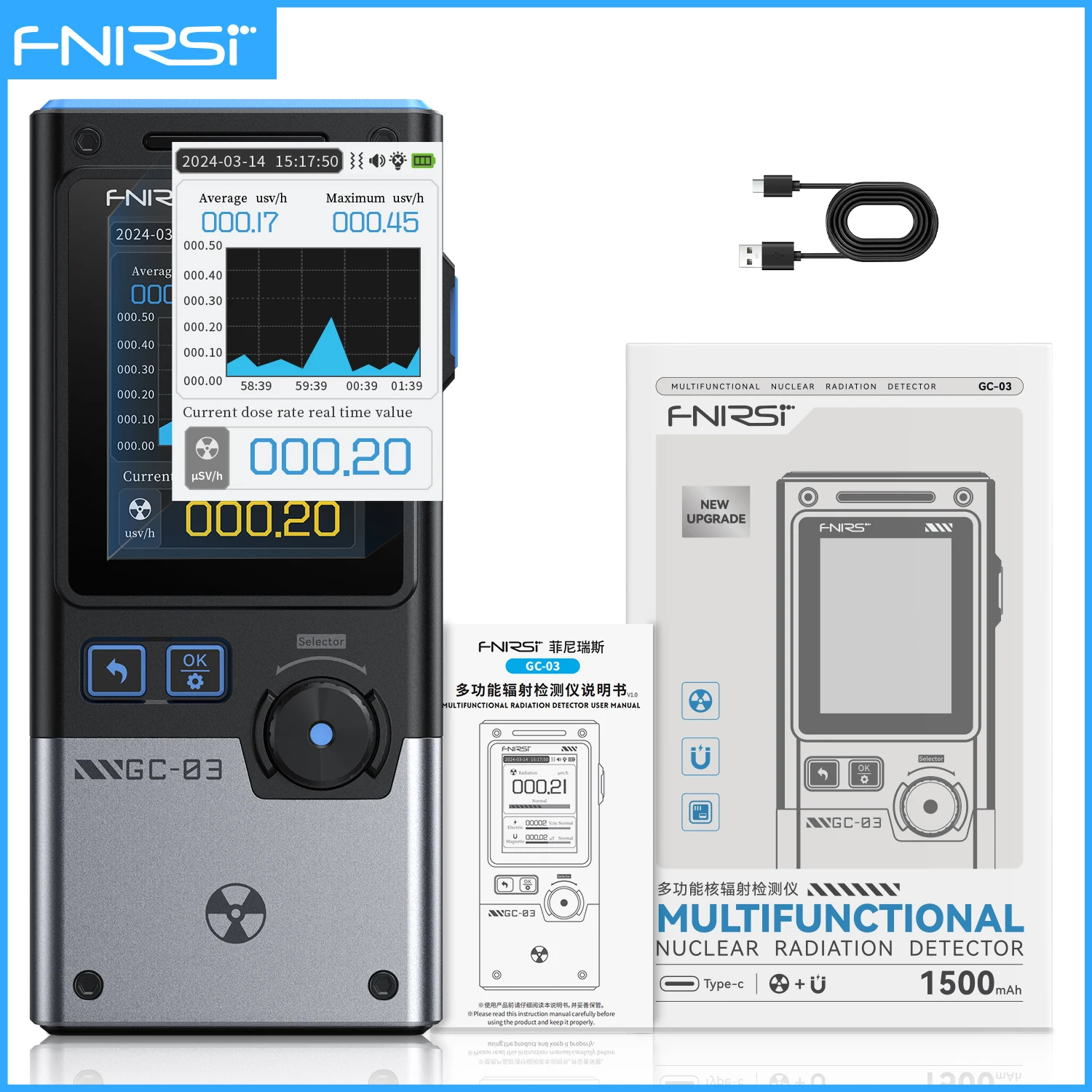 GC-03 3-IN-1 Electromagnetic Ionizing Electric & Magnetic Radiation Detector Field Strength RF Power Geiger-Miller Counter