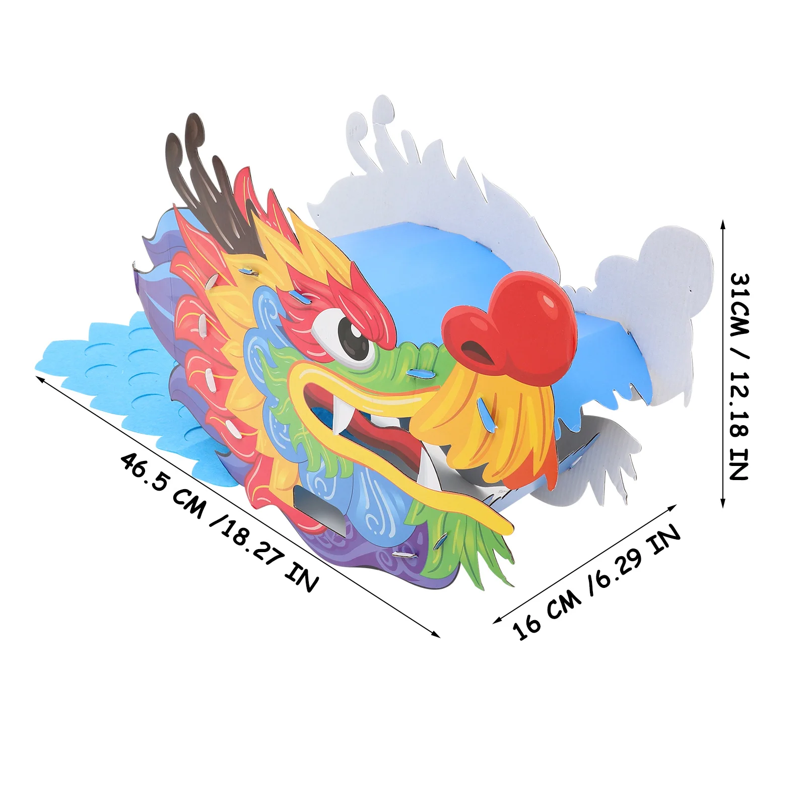 어린이용 착용 가능한 중국풍 공예 키트, 밝은 색상의 용머리 장식, DIY 종이 용머리 1세트