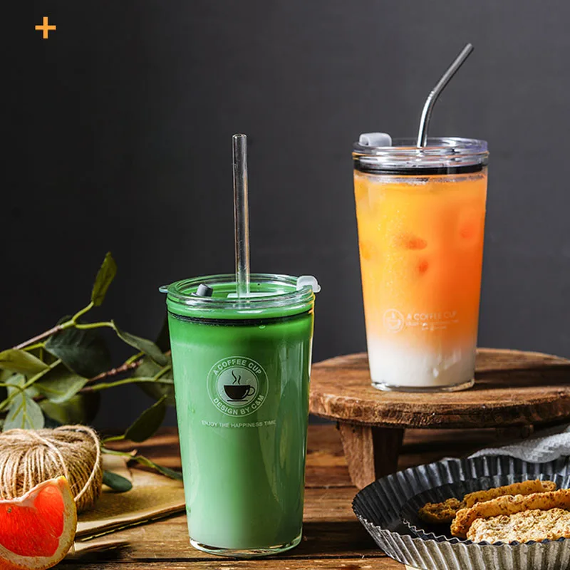 

Glass Travel Straw Cup Bottle Reusable Portable Coffee Cup with Straw Creative Tumbler Smoothie Minimalism Fruit Tea Drinkware