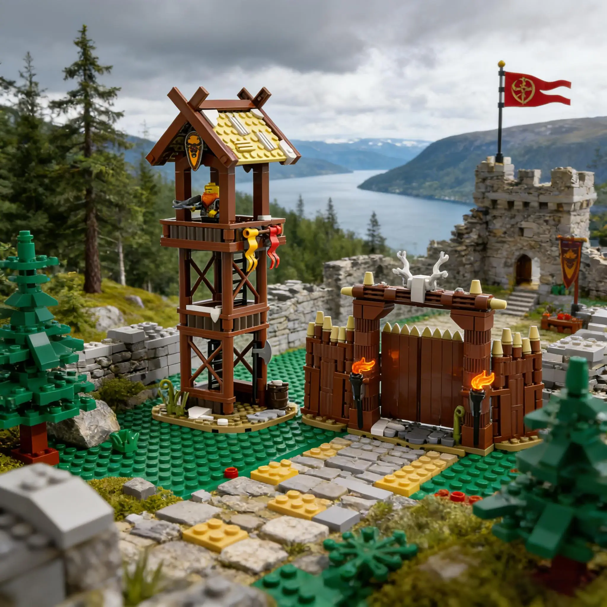 Classic Assembled Building Blocks Medieval Building Castle Viking Tower Archery Range Watchtower Tree Scene Toy for Kids Gifts