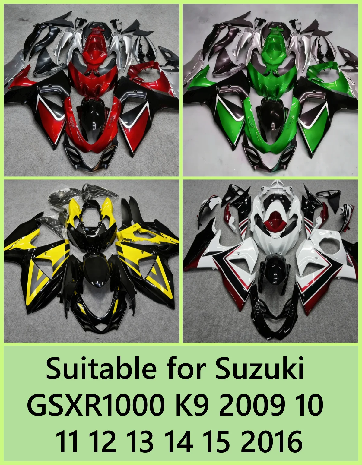 Suitable for Suzuki GSXR1000 K9 2009 10 11 12 13 14 15 2016 motorcycle fairing housing accessories, can be customized