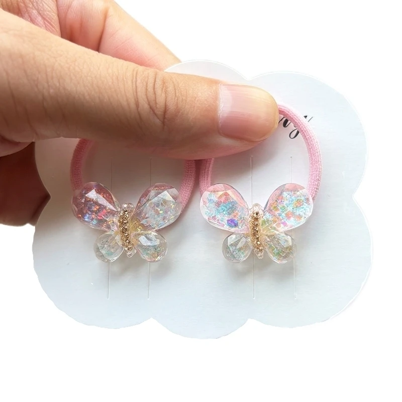 2PCS White Transparent Glitter Bunny Girls Elastic Hair Bands Hair Accessories Lovely Children Hair Ties Baby Headwear