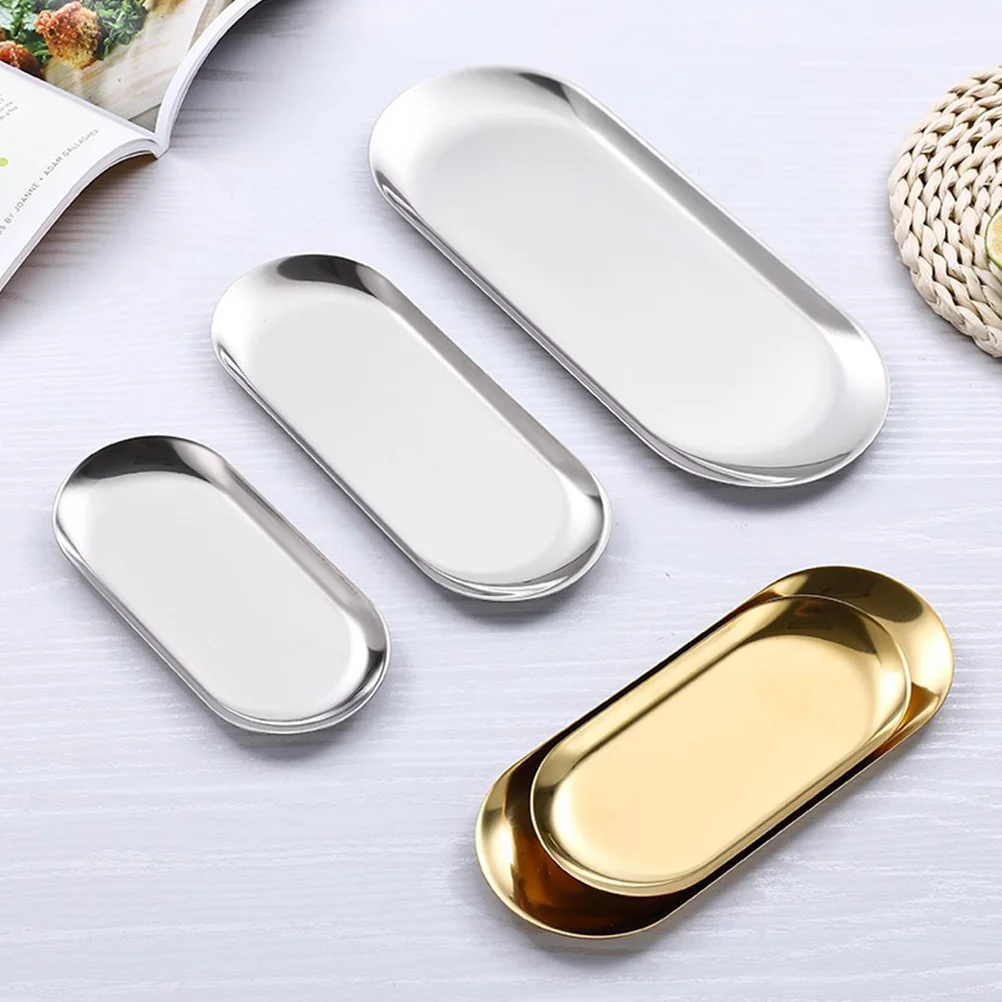 

2 Pcs Stainless Steel Tray Kitchen Plate Jewelry Trays Snack Dessert Food Hotel Decorative