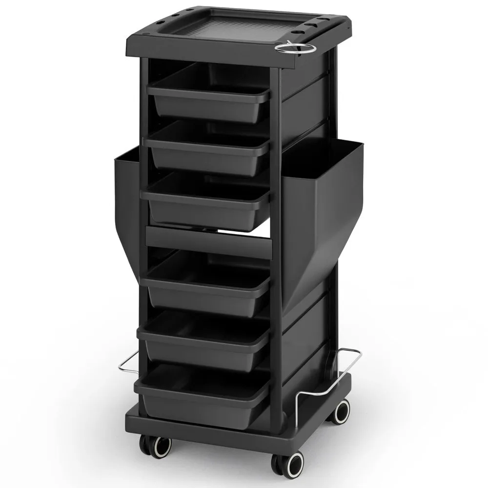 

Salon Trolley with 6 Drawers & Dryer Holder, Mobile Storage Station Hairstylist Cart with Wheels for Beauty Tattoo Hairdressing