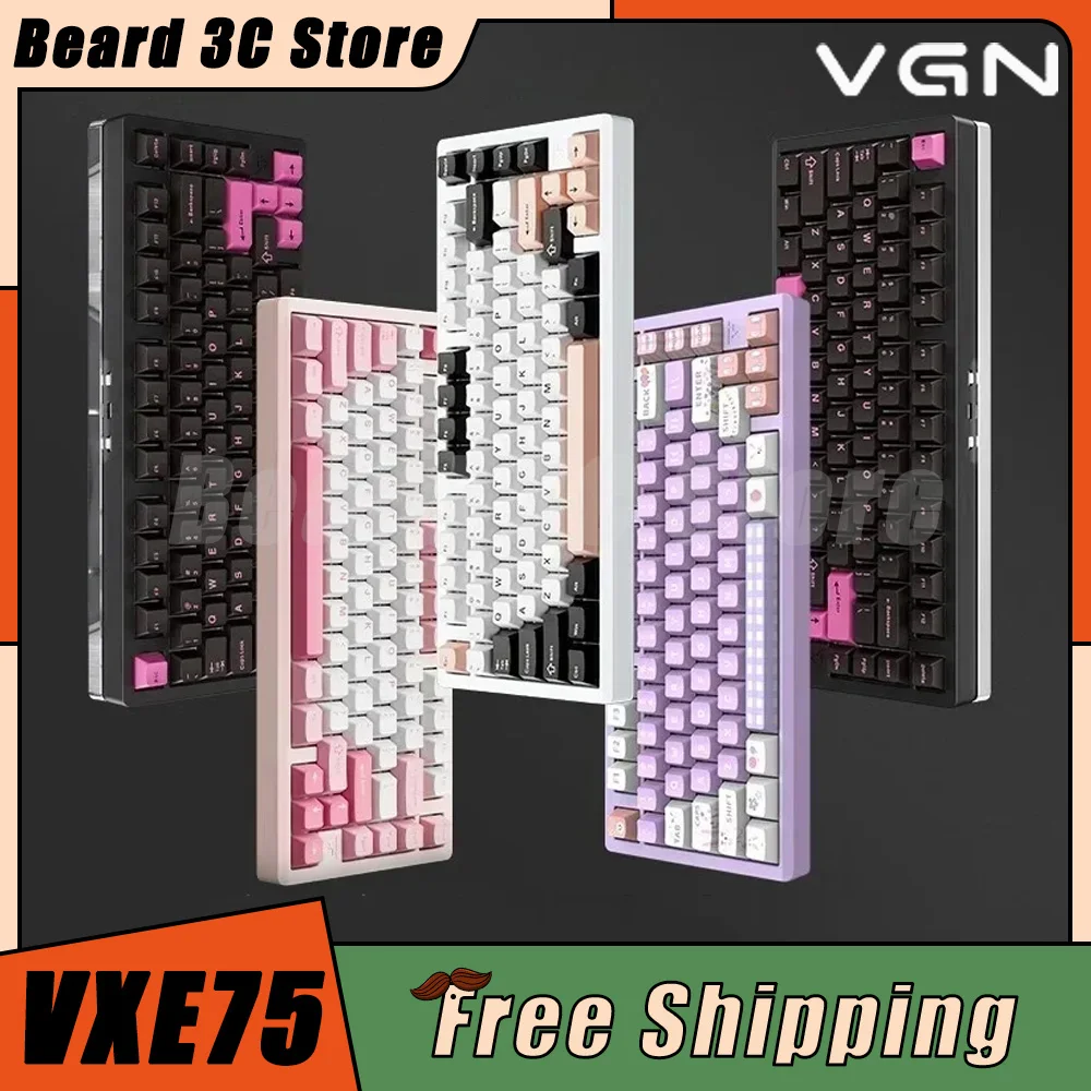 

Механическая клавиатура VGN VXE75 из алюминиевого сплава, трехрежимная Беспроводная игровая клавиатура с горячей заменой, 6000 мАч, с прокладкой, ПК