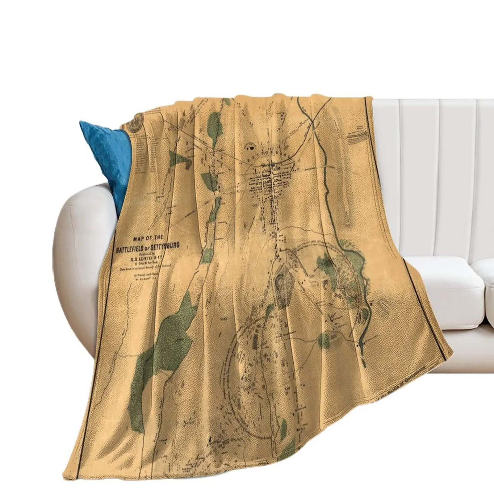 

Vintage Battle of Gettysburg Map (1864) Throw Blanket Loose Comforter Softest Furry Blankets