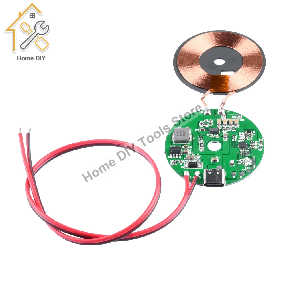 DC 5-12V 20W Wireless Charger Transmitter Module Type C + Coil QC/PD Standard Fast Charging Circuit Board for Mobile Phone