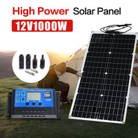 1000W Portable Solar Panel Kit 18V High-efficiency Outdoor Flexible Solar Single Crystal Panel Car RV Yacht Marine Charger 100A