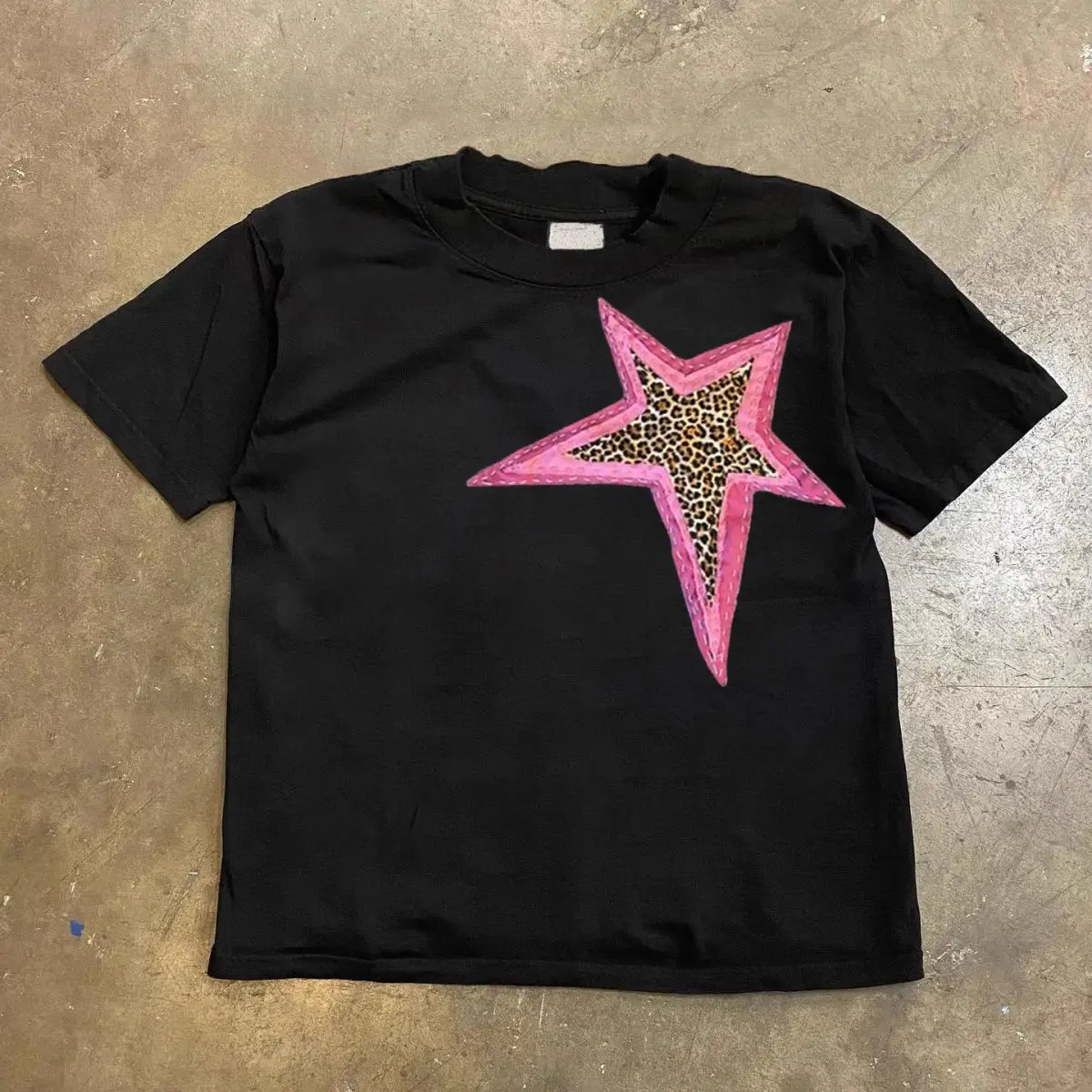 

Heavy Cotton 2025 Summer American Retro Star Printing Loose Versatile Round Neck Short-sleeved T-shirt Men's and Women's Tops T