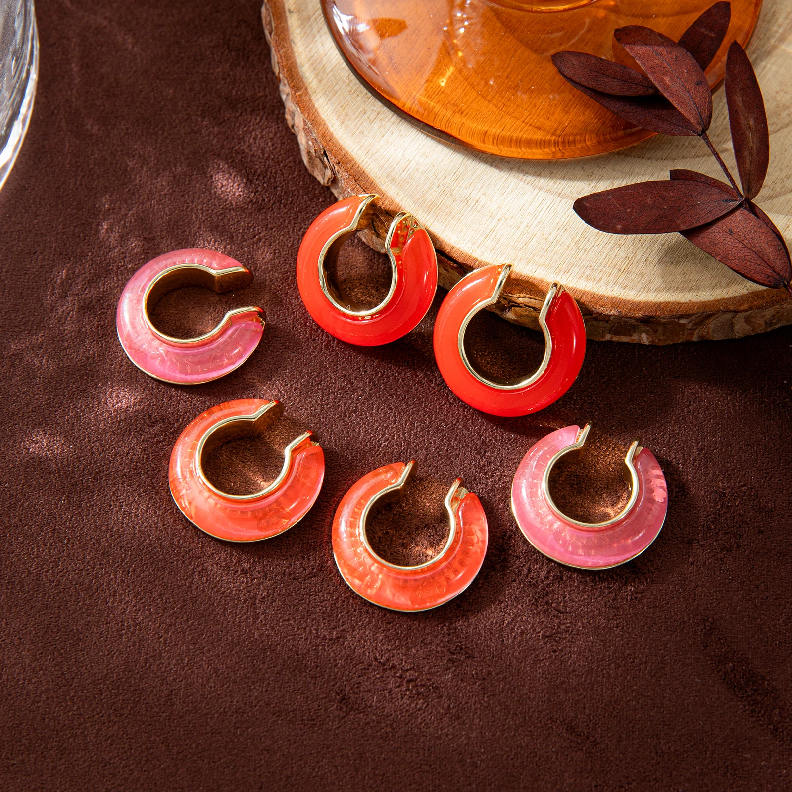 

Colored resin 18K gold-plated thick circular ring women's 18K gold-plated thick circular earrings fashion jewelry gifts