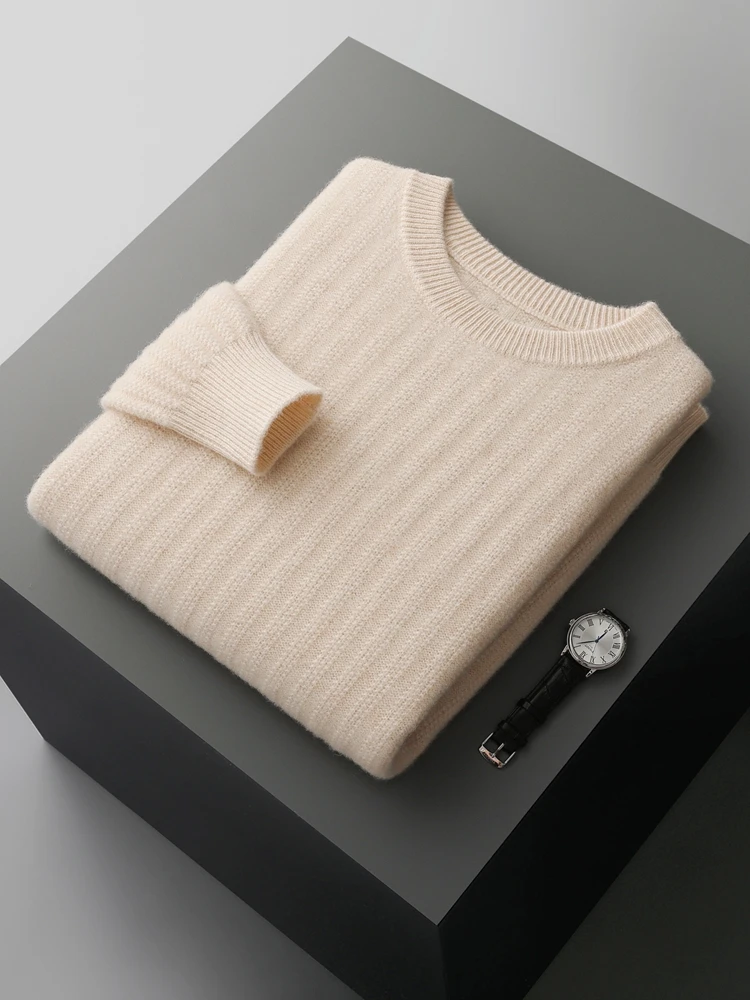 

TLOML Men 100% Merino Wool Knitwear O-Neck Wool Twisted Flower Pullover Sweater Autumn Winter Basic Solid Cashmere Sweater Tops