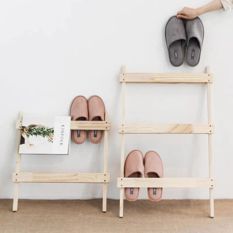 

Nordic pine shoe rack, modern simple and economical slippers storage, solid wood shelf, book and magazine