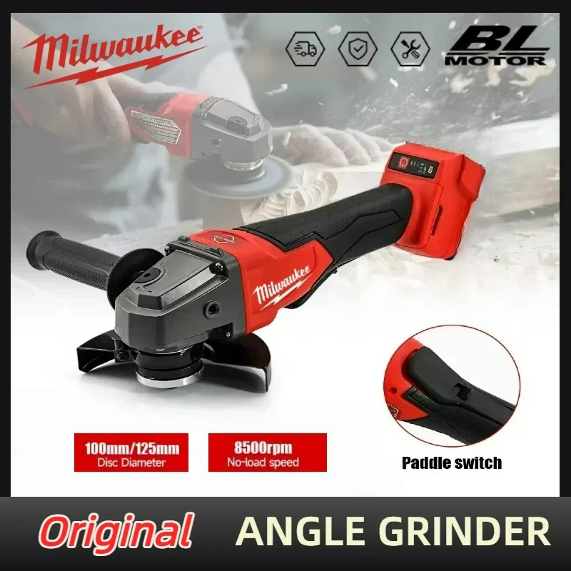 

Milwaukee Angle Grinder 125MM Polishing Cutting Machine Grinder Paddle Switch No-Lock High Power Electric Cordless Power Tools