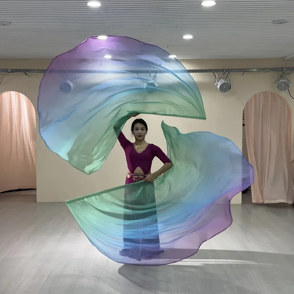 

New Belly Dance Stage Sports Performance Props Gradient Half circle Flag Colorful Scarf Multi color+Stretchable Stick 1pcs