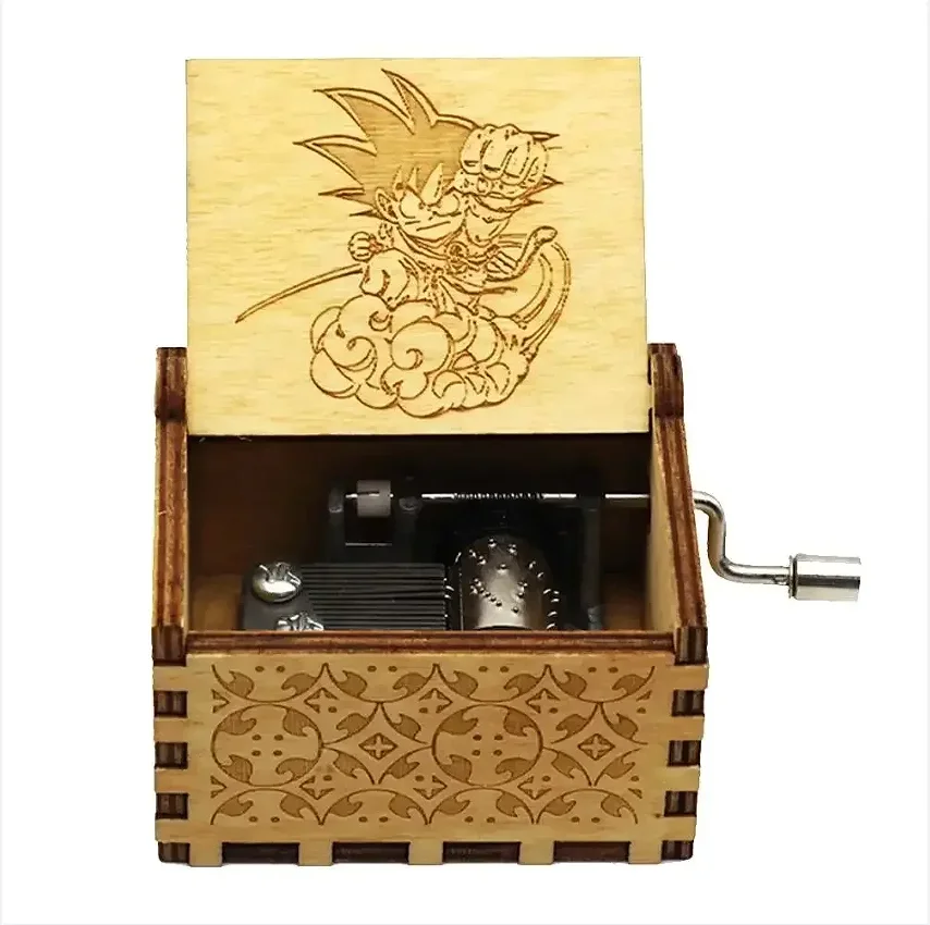 AUF LAGER Hotsale!! Antik geschnitzte Handkurbel aus Holz, einteilige Spieluhr, Dragon Ball-Figur, Weihnachts- und Geburtstagsgeschenk